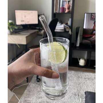 Piteno® 16-Pack Reusable Glass Straws, Clear Glass Drinking Straws, 10''x10MM, Set of 6 Straight and 6 Bent with 4 Cleaning Brushes, Perfect for Smoothies, Milkshakes, Juice, Tea