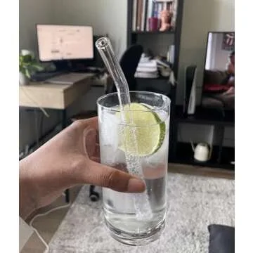 Piteno® 16-Pack Reusable Glass Straws, Clear Glass Drinking Straws, 10''x10MM, Set of 6 Straight and 6 Bent with 4 Cleaning Brushes, Perfect for Smoothies, Milkshakes, Juice, Tea