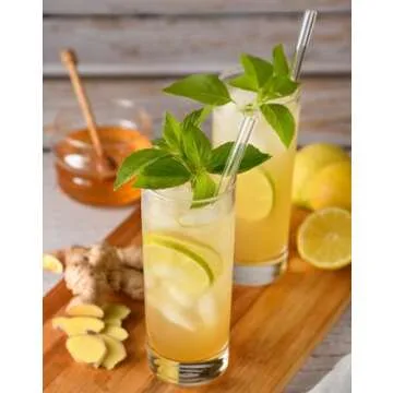 Piteno® 16-Pack Reusable Glass Straws, Clear Glass Drinking Straws, 10''x10MM, Set of 6 Straight and 6 Bent with 4 Cleaning Brushes, Perfect for Smoothies, Milkshakes, Juice, Tea