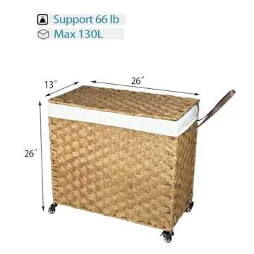 MOORLITER Wicker Laundry Basket 34.3 Gallon with Wheels