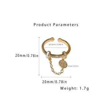 CZ Round Chain Promise Statement Ring for Women Golden Dainty Created Crystal Disc Tassel Dangle Drop Open Wrap Finger Rings Adjustable Comfort Fit Fashion Wedding Birthday Holiday Jewelry (Golden)
