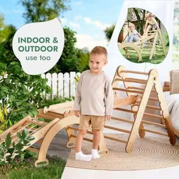 Goodevas 7-in-1 Montessori Climbing Set - Pikler Triangle with Cushions & Drawing Board for Toddlers 1-5 | Indoor Playground & Activity Center