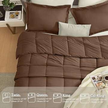 Homelike Moment King Size Comforter Set Brown, Lightweight Comforter Sets King Size Bed, Soft Down Alternative King Bedding Sets All Season 3 Pcs Bed Set, 1 Comforter 106”x90“+2 Shams 20“x36”