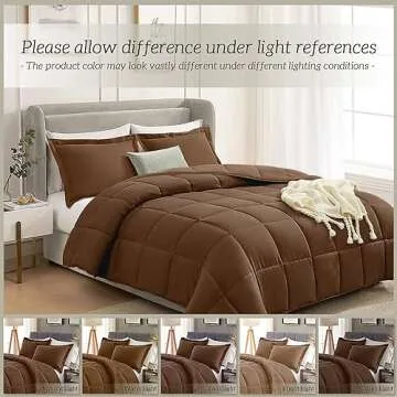Homelike Moment King Size Comforter Set Brown, Lightweight Comforter Sets King Size Bed, Soft Down Alternative King Bedding Sets All Season 3 Pcs Bed Set, 1 Comforter 106”x90“+2 Shams 20“x36”