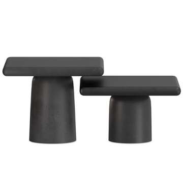 SIMPLIHOME Zachary Coffee Table 2-Piece Set in Graphite and Black Nickel, 20.75-inch Square, Cast Aluminum Modern Industrial Tables for Living Room, Assembled