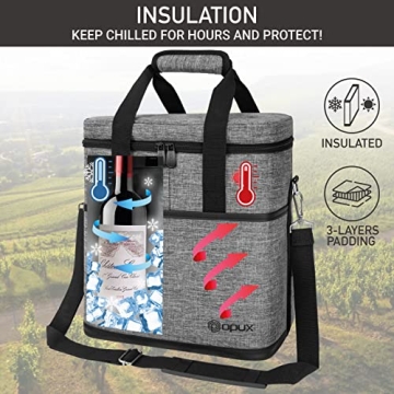 OPUX 6 Bottle Carrier Tote | Insulated Padded Wine Cooler Bag for Travel. Picnic, BYOB | Portable Leakproof Wine Tote Bag for Dinner, Party, Christmas, Wine Gift for Women, Men (Heather Gray)