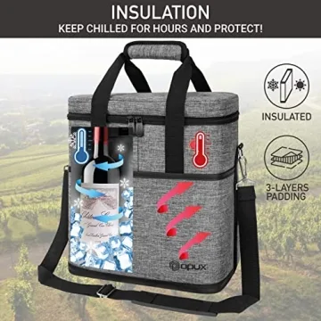 OPUX 6 Bottle Carrier Tote | Insulated Padded Wine Cooler Bag for Travel. Picnic, BYOB | Portable Leakproof Wine Tote Bag for Dinner, Party, Christmas, Wine Gift for Women, Men (Heather Gray)