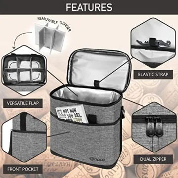 OPUX 6 Bottle Carrier Tote | Insulated Padded Wine Cooler Bag for Travel. Picnic, BYOB | Portable Leakproof Wine Tote Bag for Dinner, Party, Christmas, Wine Gift for Women, Men (Heather Gray)