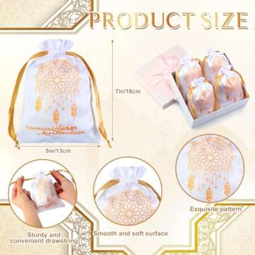 Coume 30 Pcs Eid Ramadan Mubarak Satin Gift Bags with Drawstring 5 x 7 Inch Silk Eid Party Favor Jew...