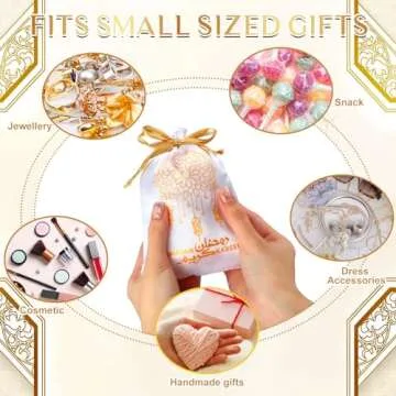 Coume 30 Pcs Eid Ramadan Mubarak Satin Gift Bags with Drawstring 5 x 7 Inch Silk Eid Party Favor Jewelry Pouches for Ramadan Supplies Candy Bags Muslim Party Decoration