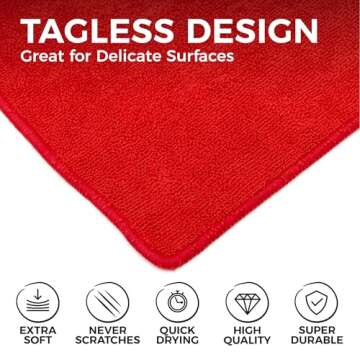 The Rag Company - All-Purpose Microfiber Terry Cleaning Towels - Commercial Grade, Highly Absorbent, Lint-Free, Streak-Free, Kitchens, Bathrooms, 300gsm, 16in x 16in, Red + Grey + Black (12-Pack)
