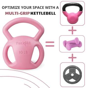 Yes4All Kettlebell 10&15lb Weight with Wide Multigrip Handle for Dumbbell Weights Exercises, Full Body Workout Equipment (10lbs - Pink)