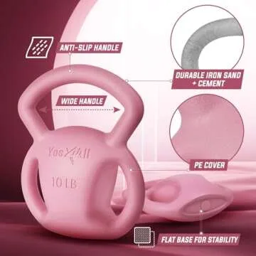 Yes4All Kettlebell 10&15lb Weight with Wide Multigrip Handle for Dumbbell Weights Exercises, Full Body Workout Equipment (10lbs - Pink)