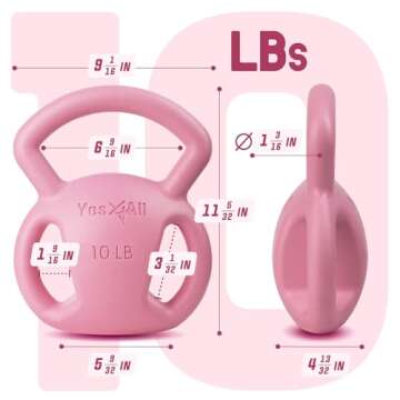 Yes4All Kettlebell 10&15lb Weight with Wide Multigrip Handle for Dumbbell Weights Exercises, Full Body Workout Equipment (10lbs - Pink)