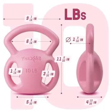 Yes4All Kettlebell 10&15lb Weight with Wide Multigrip Handle for Dumbbell Weights Exercises, Full Body Workout Equipment (10lbs - Pink)