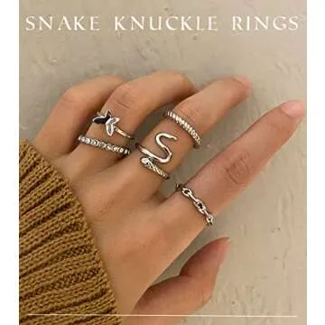iF YOU 30 Pcs Vintage Knuckle Rings Set, Boho Butterfly Snake Stackable Finger Rings for Women, Silv...