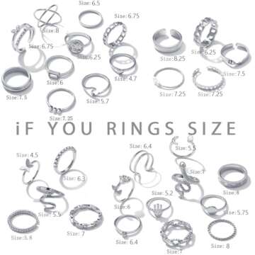 iF YOU 30 Pcs Vintage Knuckle Rings Set, Boho Butterfly Snake Stackable Finger Rings for Women, Silver Midi Rings Pack