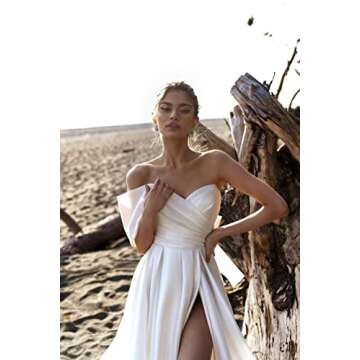 Off The Shoulder Ball Gown Satin Wedding Dress A-Line Prom Dresses Split Formal Evening Gowns Sky Blue Size 4