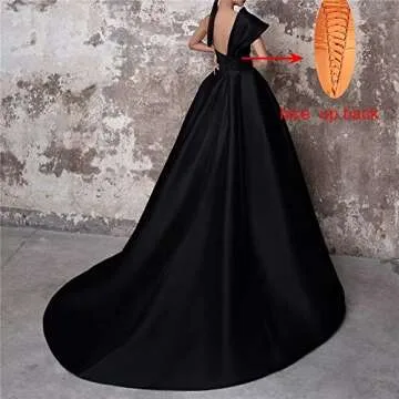 Off The Shoulder Ball Gown Satin Wedding Dress A-Line Prom Dresses Split Formal Evening Gowns Sky Blue Size 4