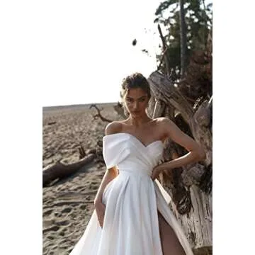 Off The Shoulder Ball Gown Satin Wedding Dress A-Line Prom Dresses Split Formal Evening Gowns Sky Blue Size 4