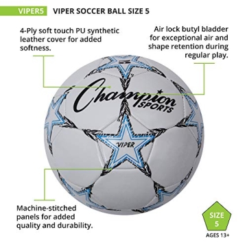 Champion Sports Viper Soccer Ball Size 5 Durable PU Leather