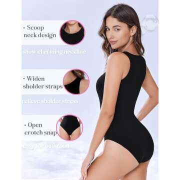 Avidlove Bodysuits for Women Crew Neck Sleeveless Body Suits Snap Closure Double Lined Tank Tops Bodysuit(Black,XL)