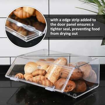 Ikee Design Acrylic Stackable Bakery Case Kitchen Pastry Container Display, Organizer Storage Holder Stand for Bagels, Bread and Muffins with A Hinged, Slanted Door, 11.75" W x 10.25" D x 5.5" H