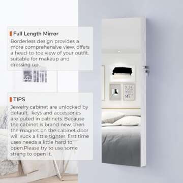 GISSAR Full Length Mirror Jewelry Cabinet, 6 LEDs Jewelry Armoire Wall Mounted Over The Door Hanging...