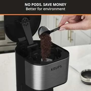KRUPS: 2 Cup Coffee Maker, Simply Brew Stainless Steel Single Serve Drip Coffee Machine and Travel Tumbler 14 Ounce Stainless Steel Tumbler Included 650 Watts Coffee Filter, Compact Silver and Black