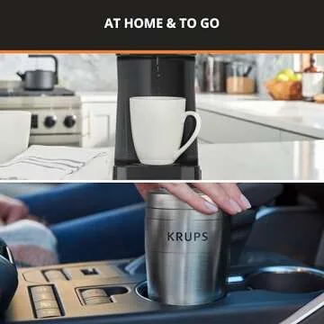 KRUPS: 2 Cup Coffee Maker, Simply Brew Stainless Steel Single Serve Drip Coffee Machine and Travel Tumbler 14 Ounce Stainless Steel Tumbler Included 650 Watts Coffee Filter, Compact Silver and Black
