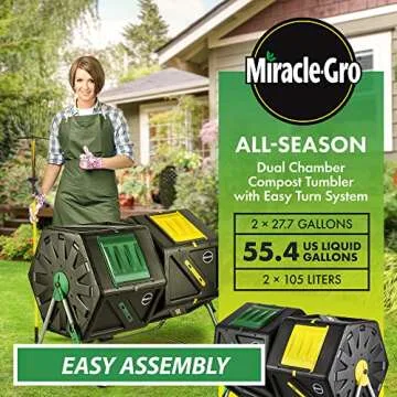 Miracle-Gro Large Dual Chamber Compost Tumbler – Easy-Turn, Fast-Working System for All-Season Hig...