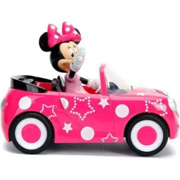 Disney Junior 7.5" Minnie Mouse Roadster RC Remote Control Car Pink 27MHz, Toys for Kids , Pink With Stars and Polka Dots