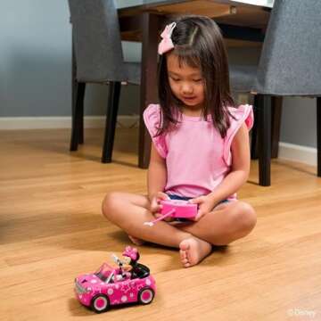 Disney Junior 7.5" Minnie Mouse Roadster RC Remote Control Car Pink 27MHz, Toys for Kids , Pink With Stars and Polka Dots