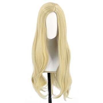 Topcosplay 28inch Kids Girls Wigs Blonde Long Wavy Halloween Costume Party Wig