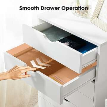 OLIXIS 7 Drawer Chest Wood File Cabinet Rolling Organization Storage Dresser with Wheels for Home Office, 15.75" D x 18.74" W x 34.25" H, White