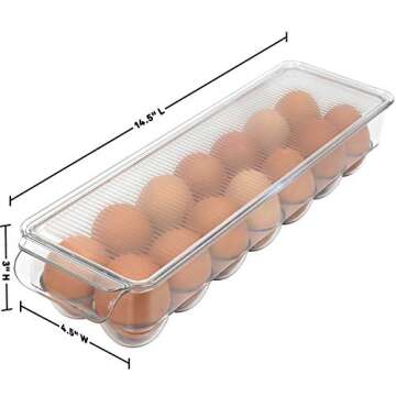 Greenco Refrigerator Organizer Bins for Eggs - Eggs Container for Refrigerator - 14 Egg Organizer Container with Lid & Durable Handle - Stackable Plastic Egg Holder for Refrigerator - Clear, Set of 2