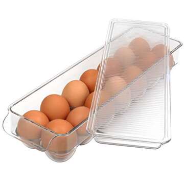 Greenco Refrigerator Organizer Bins for Eggs - Eggs Container for Refrigerator - 14 Egg Organizer Container with Lid & Durable Handle - Stackable Plastic Egg Holder for Refrigerator - Clear, Set of 2