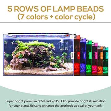 hygger Fish Aquarium LED Light, 14W 24/7 Lighting Sunrise-Daylight-Moonlight Mode DIY , Adjustable Timer/Brightness with Extendable Bracket 7 Colors for Planted Tank