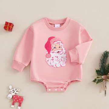 Socutebabe Newborn Baby Christmas Outfit Girl Santa Embroidered Sweatshirt Oversize Bubble Romper Cu...