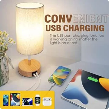 Yarra-Decor Bedside Lamp with USB A+C Port - Touch Control Table Lamp for Bedroom Wood 3 Way Dimmable Nightstand Lamp with Round Flaxen Fabric Shade for Home Office (LED Bulb Included)