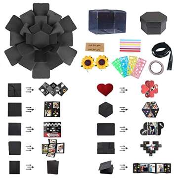 RECUTMS Explosion Box DIY Scrapbooking Set Handmade Photo Album Mothers Day Gifts,Gift Box with 6 Fa...