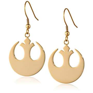 Star Wars Jewelry Rebel Alliance Gold IP Stainless Steel Dangle Hook Drop Earrings