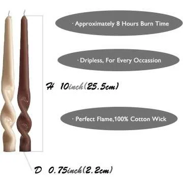 6 Spiral Taper Candles - 9.5 Inch Decorative Set