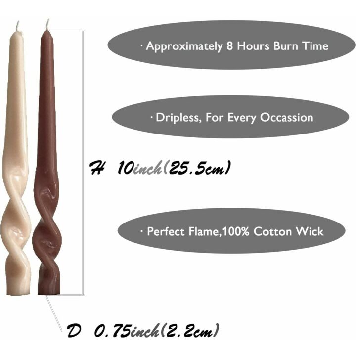 6 Spiral Taper Candles - 9.5 Inch Decorative Set