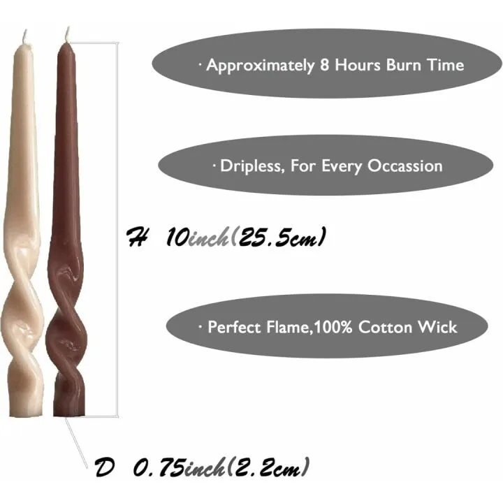 6 Spiral Taper Candles - 9.5 Inch Decorative Set