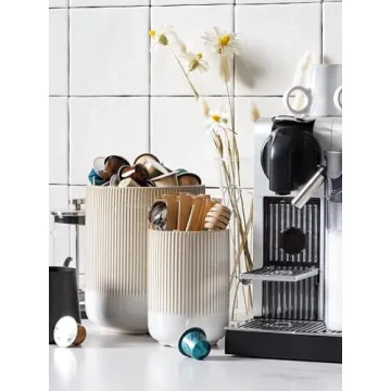 LE TAUCI Utensil Holder, 7.3"+5.4" Ceramic Kitchen Utensil Holder for Countertop, Large Cooking Utensil Crocks Gift for Mom, Boho Farmhouse Kitchen Decor, Set of 2, Reactive Glaze Arctic White