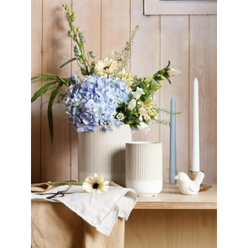 LE TAUCI Utensil Holder, 7.3"+5.4" Ceramic Kitchen Utensil Holder for Countertop, Large Cooking Utensil Crocks Gift for Mom, Boho Farmhouse Kitchen Decor, Set of 2, Reactive Glaze Arctic White