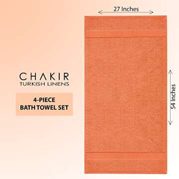 Chakir Turkish Linens 100% Cotton Premium Turkish Towels for Bathroom | 27'' x 54'' (4-Piece Bath Towels - Coral)