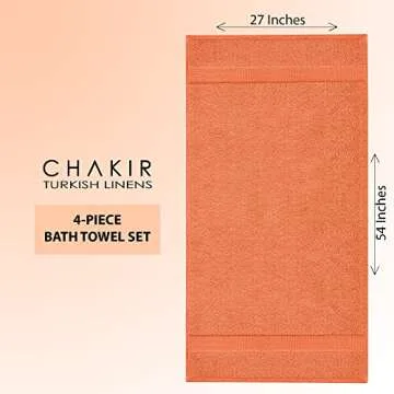 Chakir Turkish Linens 100% Cotton Premium Turkish Towels for Bathroom | 27'' x 54'' (4-Piece Bath Towels - Coral)