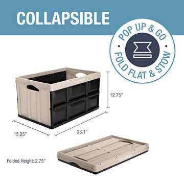 CleverMade Collapsible Storage Bin, Tan, 3PK - 62L (16 Gal) Stackable Storage Containers, Holds 100l...